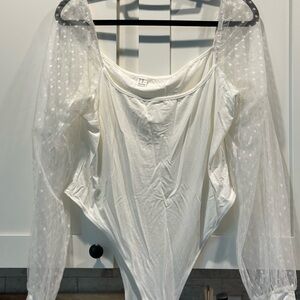 White Sheer Sleeve Bodysuit